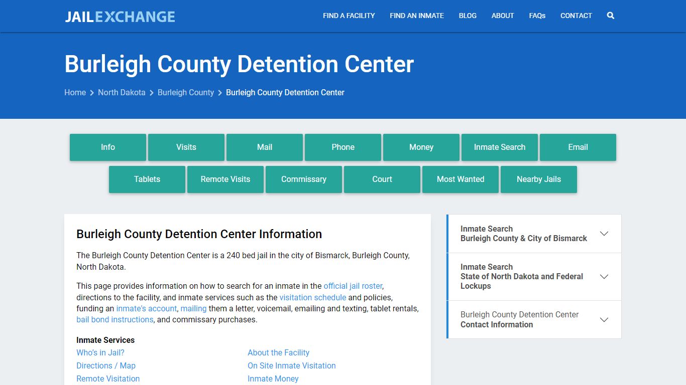 Burleigh County Detention Center, ND Inmate Search, Information